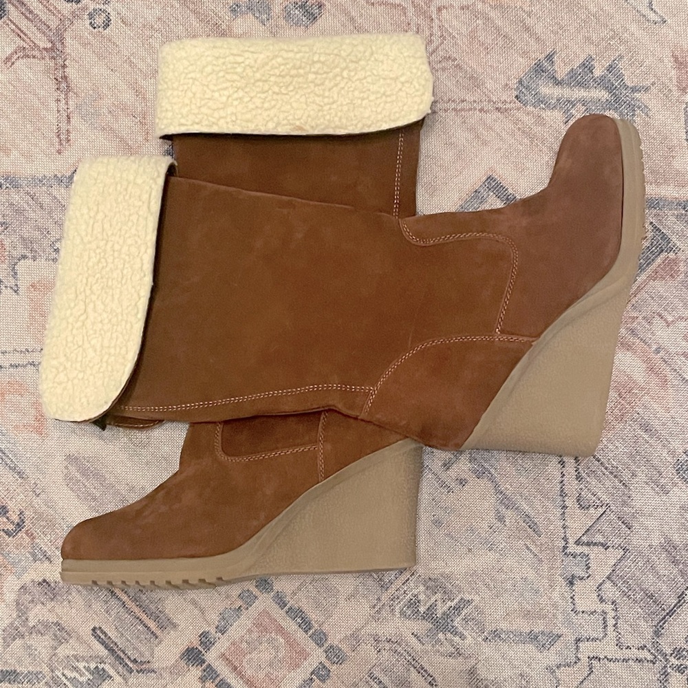 BJORNDAL WOMEN'S LYNDALL SUEDE WEDGE BOOTS RUSTY BROWN SIZE 9.5